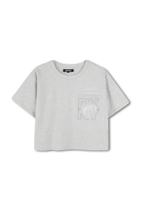 Детска памучна тениска Dkny в сиво D62312
