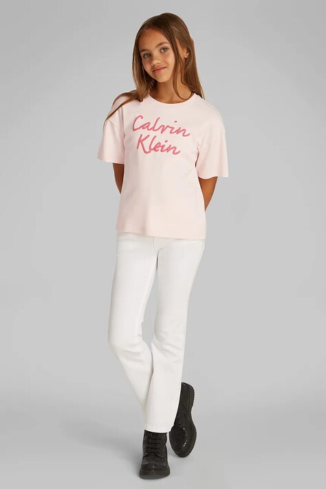 Детская хлопковая футболка Calvin Klein Jeans цвет розовый IG0IG02864