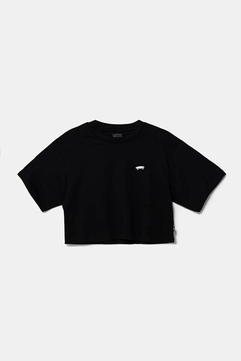 Детска памучна тениска Vans SALTON RELAX CROP в черно VN000P5RBLK1