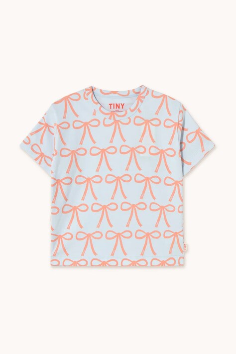 Детская хлопковая футболка Tinycottons BOWS TEE pastel blue SS25-026