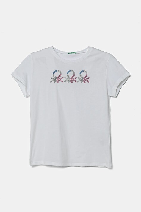Detské bavlnené tričko United Colors of Benetton biela farba, 3I1XC10MZ