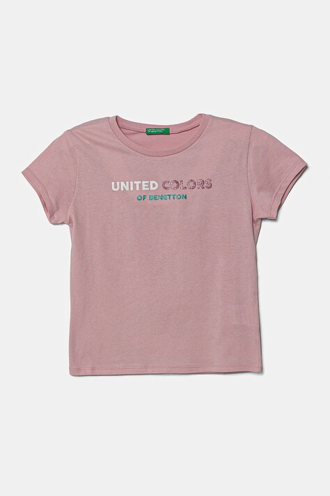 United Colors of Benetton tricou de bumbac pentru copii culoarea roz, 3I1XC10MZ