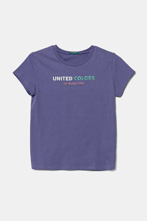 Παιδικό βαμβακερό μπλουζάκι United Colors of Benetton χρώμα: μοβ, 3I1XC10MZ