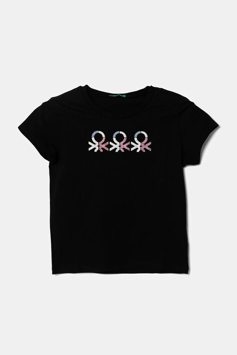 Детска памучна тениска United Colors of Benetton в черно 3I1XC10MZ