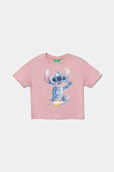 Dětské bavlněné tričko United Colors of Benetton růžová barva, 35RYC10MV