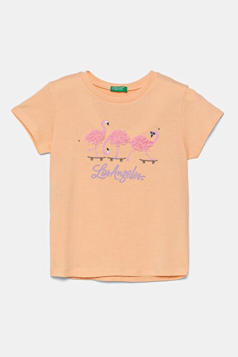 Dětské bavlněné tričko United Colors of Benetton oranžová barva, 3I1XG10J1