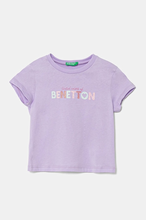 Детская хлопковая футболка United Colors of Benetton цвет фиолетовый 3I1XG10HU