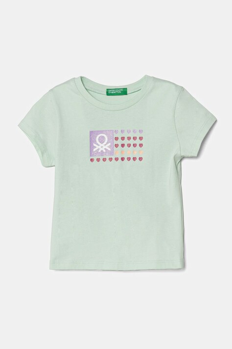 Otroška bombažna kratka majica United Colors of Benetton zelena barva, 3I1XG10HU