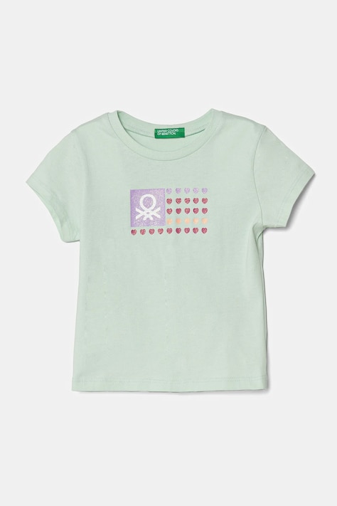 Dětské bavlněné tričko United Colors of Benetton zelená barva, 3I1XG10HU