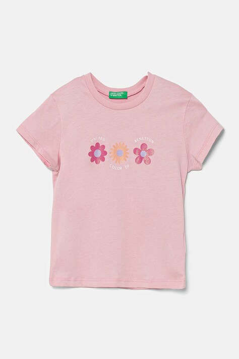United Colors of Benetton tricou de bumbac pentru copii culoarea roz, 3I1XG10HU