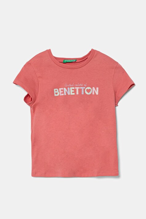 Παιδικό βαμβακερό μπλουζάκι United Colors of Benetton χρώμα: ροζ, 3I1XG10HU