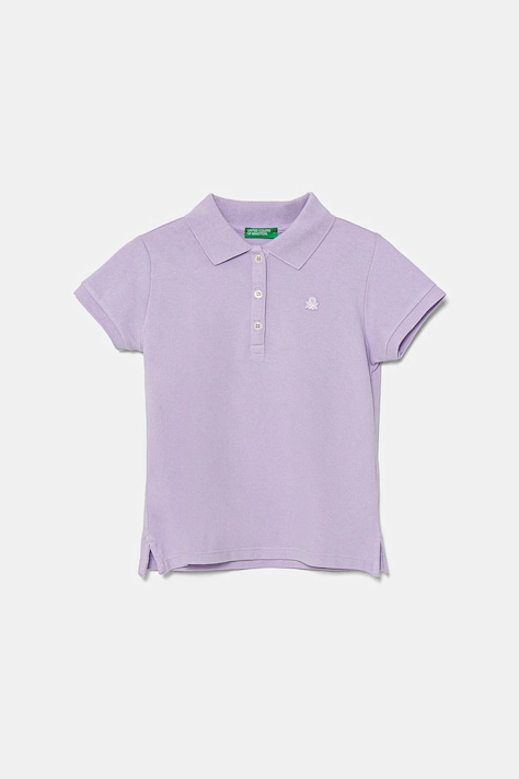 Детска тениска с яка United Colors of Benetton в лилаво с яка 3WG9G300A