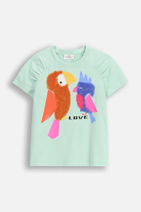Dětské tričko Coccodrillo zelená barva, TROPICAL STORY GIRL KIDS