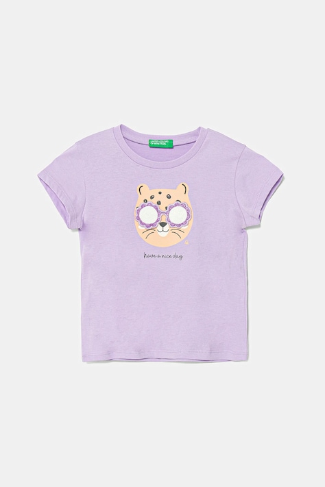 Детска памучна тениска United Colors of Benetton в лилаво 3096G10J8