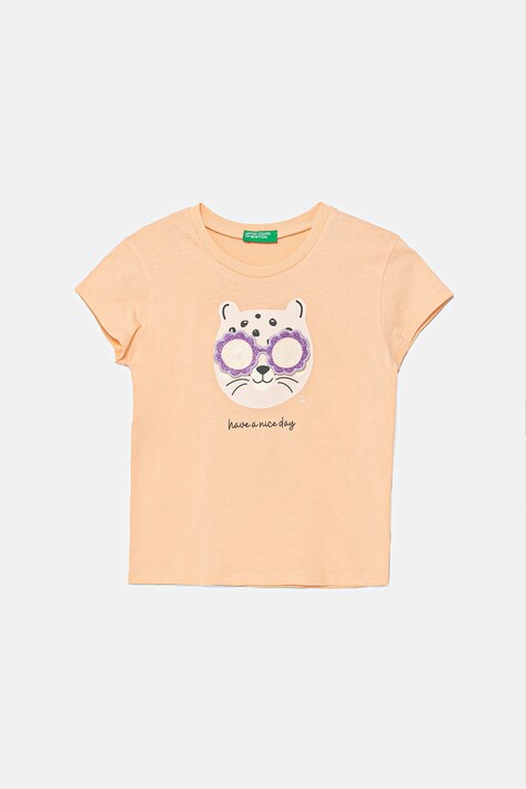 Detské bavlnené tričko United Colors of Benetton oranžová farba, 3096G10J8