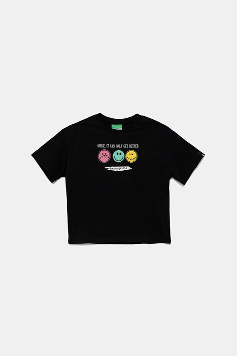 United Colors of Benetton gyerek pamut póló fekete, 3I1XC10NQ