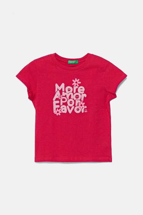 Otroška bombažna kratka majica United Colors of Benetton roza barva, 3JERG10J3