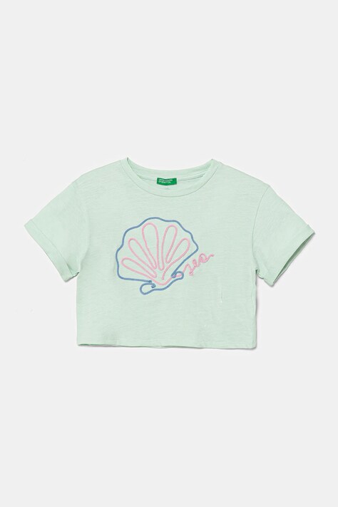 Otroška bombažna kratka majica United Colors of Benetton zelena barva, 3SDLC10OX