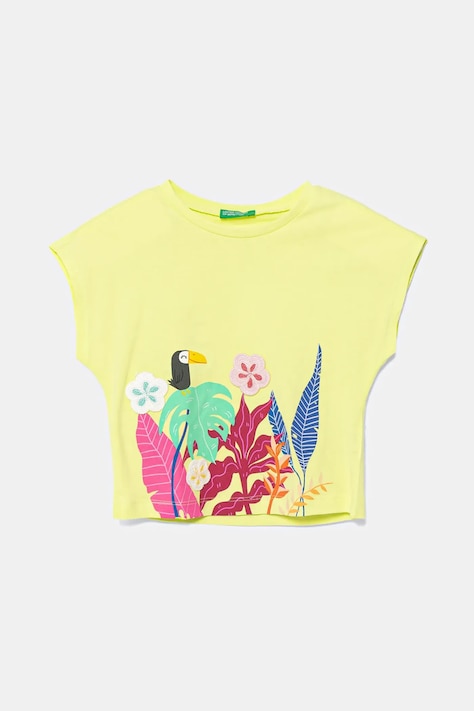 Dětské bavlněné tričko United Colors of Benetton zelená barva, 3I1XG10JH
