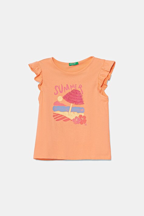 Dětské bavlněné tričko United Colors of Benetton oranžová barva, 3I1XG10JK