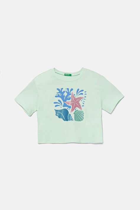 United Colors of Benetton gyerek pamut póló zöld, 35RYC10OZ
