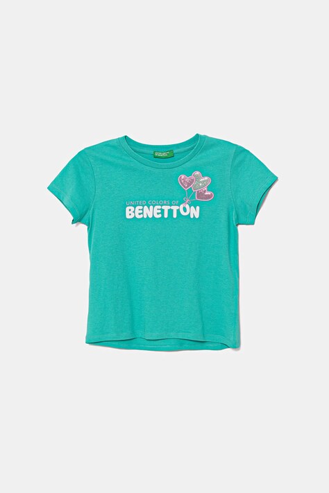 United Colors of Benetton gyerek pamut póló türkiz, 3I1XG10JB