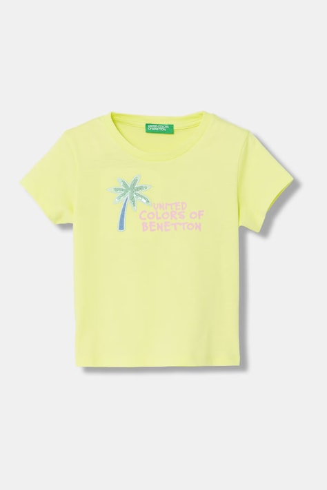 Detské bavlnené tričko United Colors of Benetton zelená farba, 3I1XG10JB
