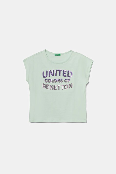 United Colors of Benetton gyerek pamut póló türkiz, 3I1XC10P1