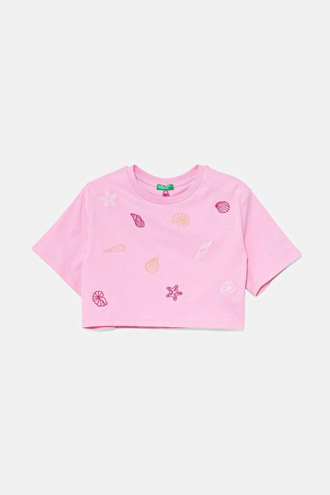 Otroška bombažna kratka majica United Colors of Benetton roza barva, 3096C10PC