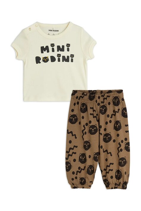 Mini Rodini compleu copii Mini Rodini Cats culoarea bej, 2514010811