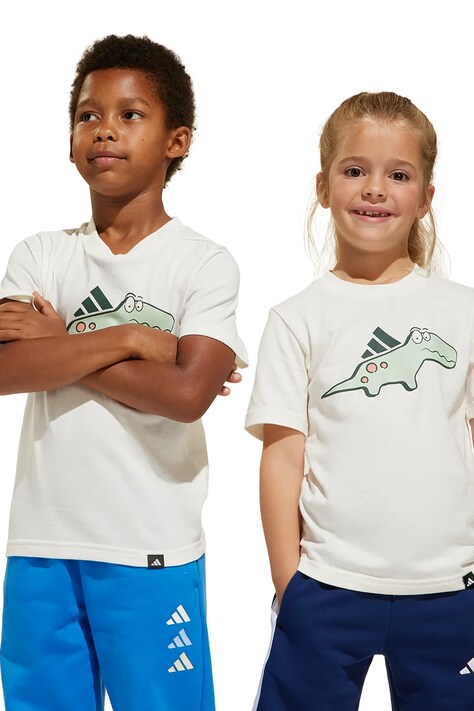 Otroška bombažna kratka majica adidas bež barva, JD3437