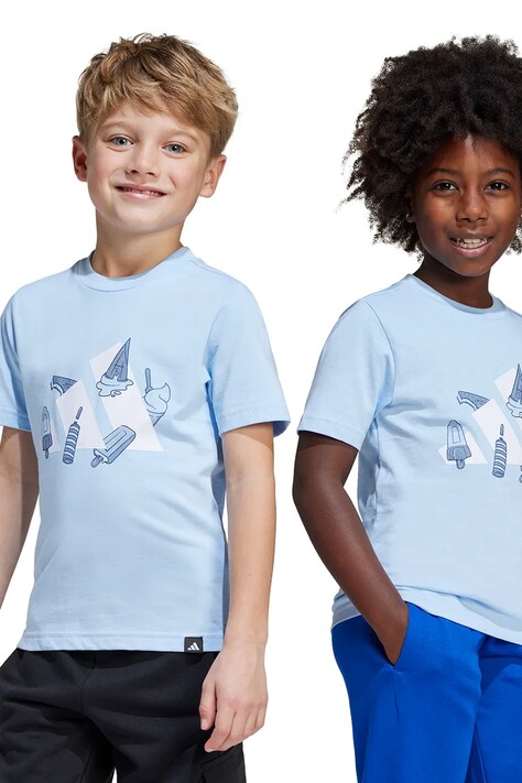 Dětské bavlněné tričko adidas modrá barva, s potiskem, JI6679