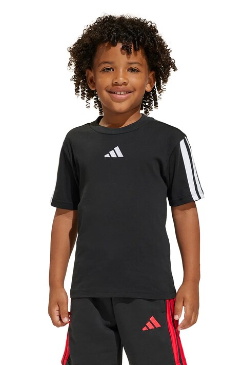 Detské bavlnené tričko adidas čierna farba, s nášivkou, JE0317