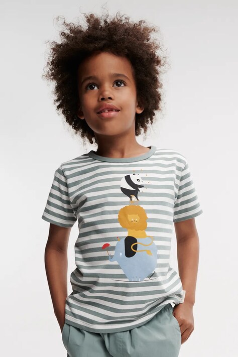 Detské bavlnené tričko Liewood Apia Placement Shortsleeve T-shirt zelená farba, s potlačou, LW19844