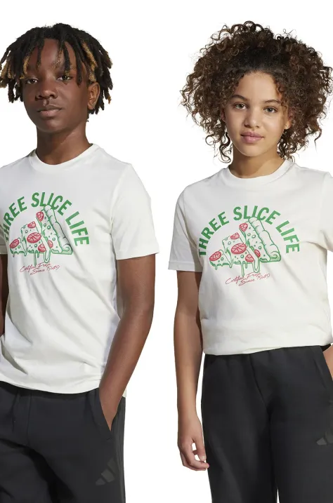 Dječja pamučna majica kratkih rukava adidas boja: bež, s tiskom, JI6678