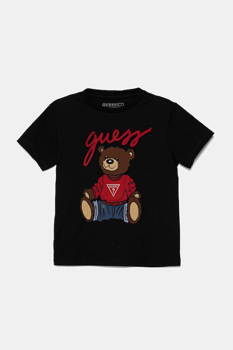 Guess t-shirt bawełniany dziecięcy kolor czarny z nadrukiem H4BT01 I3Z14