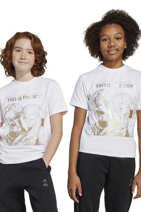 Detské tričko adidas x Star Wars biela farba, s potlačou, JF3637