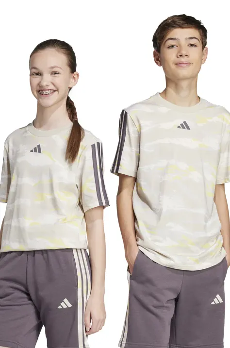 adidas t-shirt bawełniany dziecięcy kolor beżowy wzorzysty JC7491