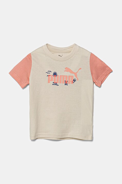 Otroška bombažna kratka majica Puma SANDY ADVENTURES Tee bež barva, 685155