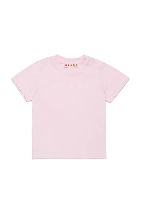 Детская хлопковая футболка Marni MT276B T-SHIRT цвет розовый с принтом M01438