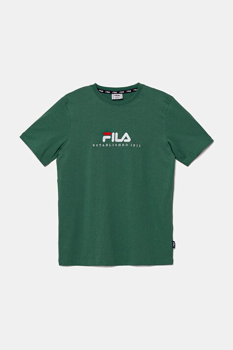 Detské bavlnené tričko Fila LOHBERG zelená farba, s nášivkou, FAT0626