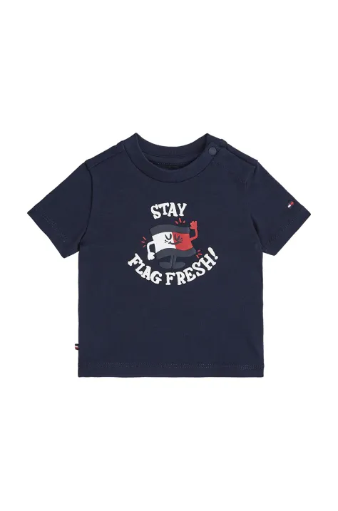 Tommy Hilfiger tricou bebe culoarea albastru marin, cu imprimeu, KN0KN02024