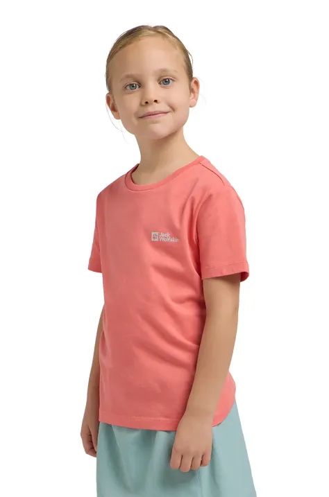 Jack Wolfskin tricou de bumbac pentru copii ESSENTIAL COTTON T K culoarea roz, neted, A64184