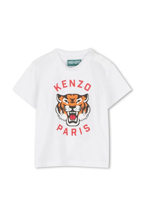 Bavlněné dětské tričko Kenzo Kids bílá barva, s potiskem, K60977