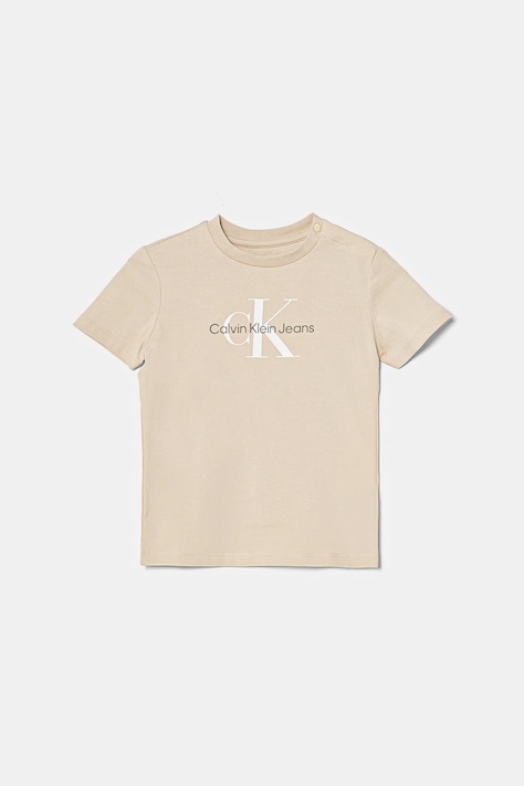 Calvin Klein Jeans tricou copii culoarea bej, cu imprimeu, IN0IN00001
