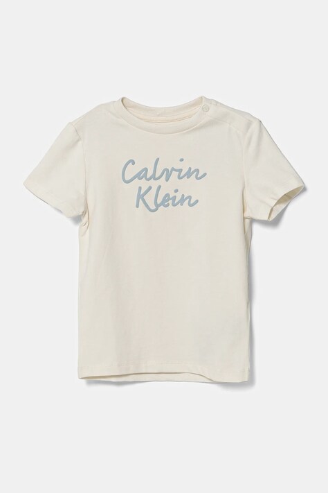Дитяча футболка Calvin Klein Jeans колір бежевий з принтом IN0IN00292