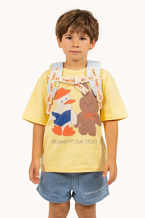 Dětské bavlněné tričko Tinycottons READERS GRAPHIC TEE žlutá barva, s potiskem, SS25-085