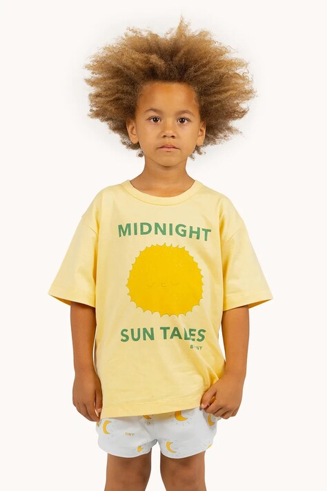 Dětské bavlněné tričko Tinycottons SUN TALES GRAPHIC TEE žlutá barva, s potiskem, SS25-089