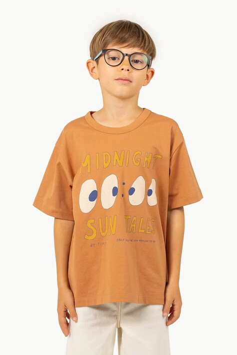Tinycottons tricou de bumbac pentru copii MIDNIGHT GRAPHIC TEE culoarea maro, cu imprimeu, SS25-093