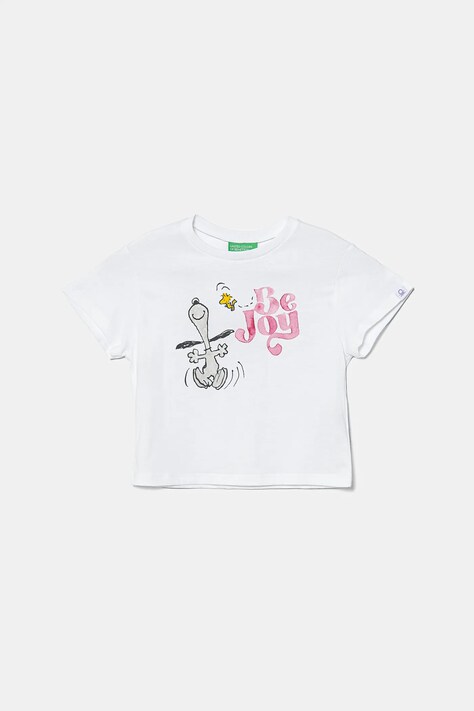 Dětské bavlněné tričko United Colors of Benetton bílá barva, s potiskem, 3X1SG10I9